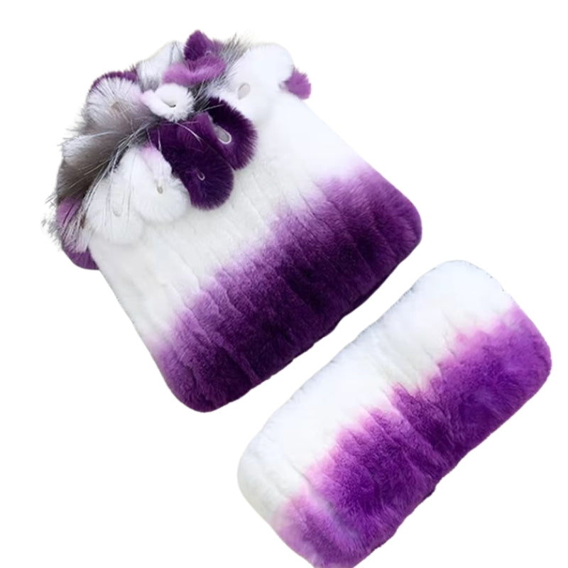 Accessoire féminin en fourrure, bonnet et écharpe