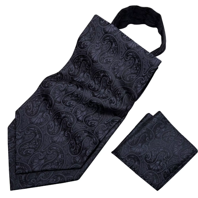 Ascot en soie muni de boutons et pochette