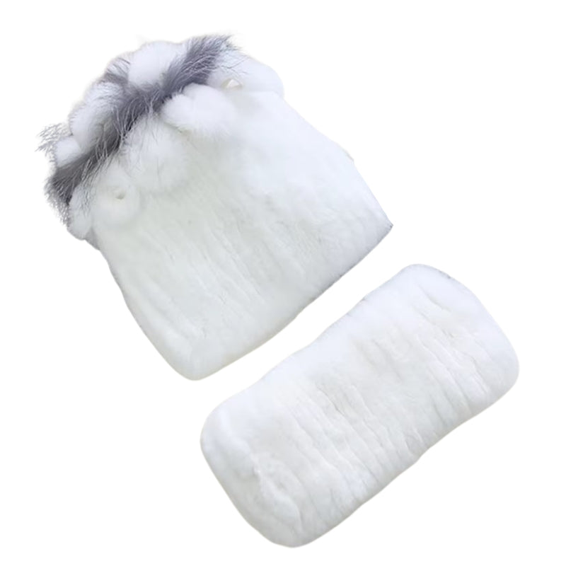 Bonnet-écharpe en fourrure féminin