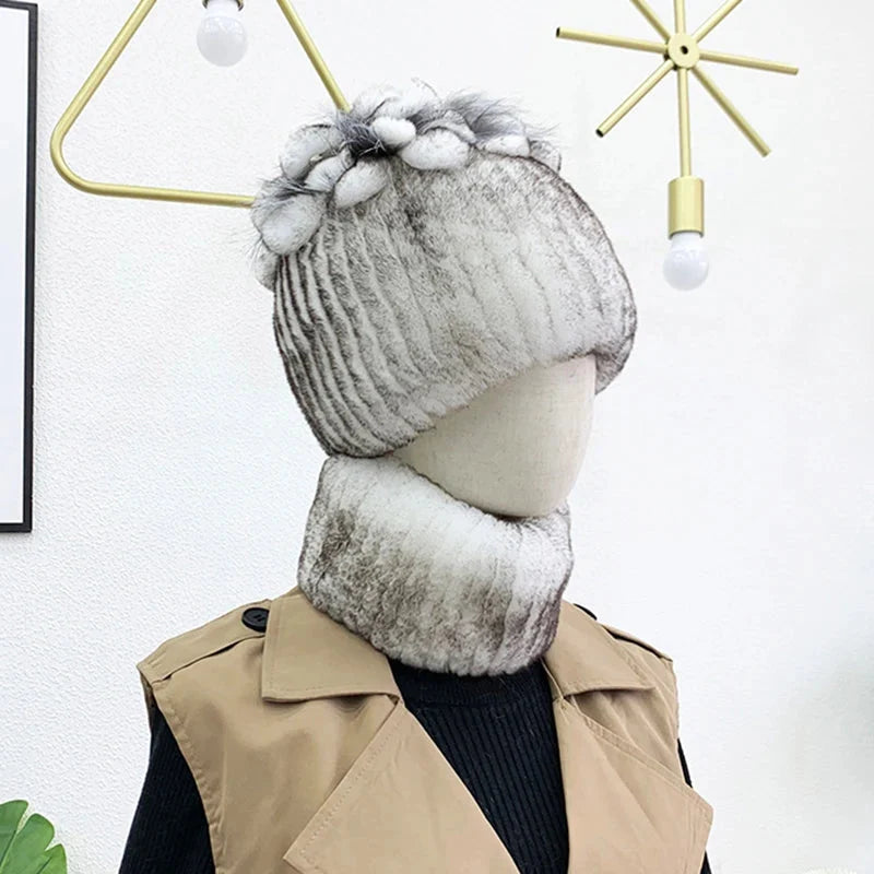 Bonnet-écharpe femme en fourrure
