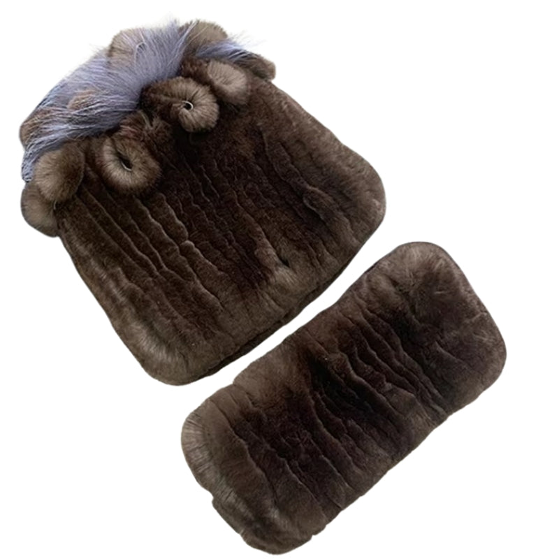 Bonnet écharpe pour femme en fourrure