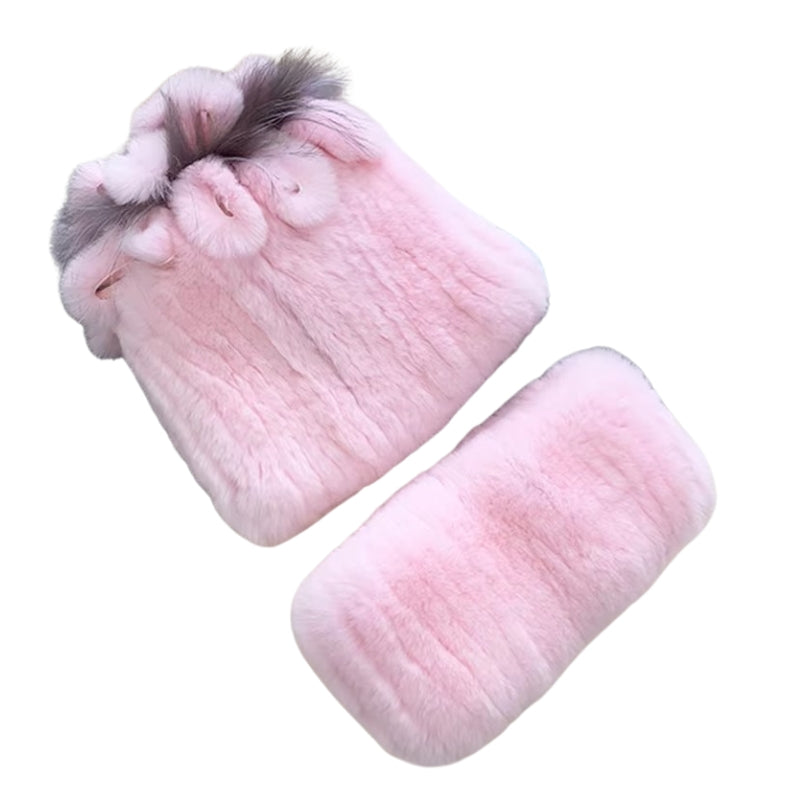 Bonnet en fourrure avec écharpe pour femme
