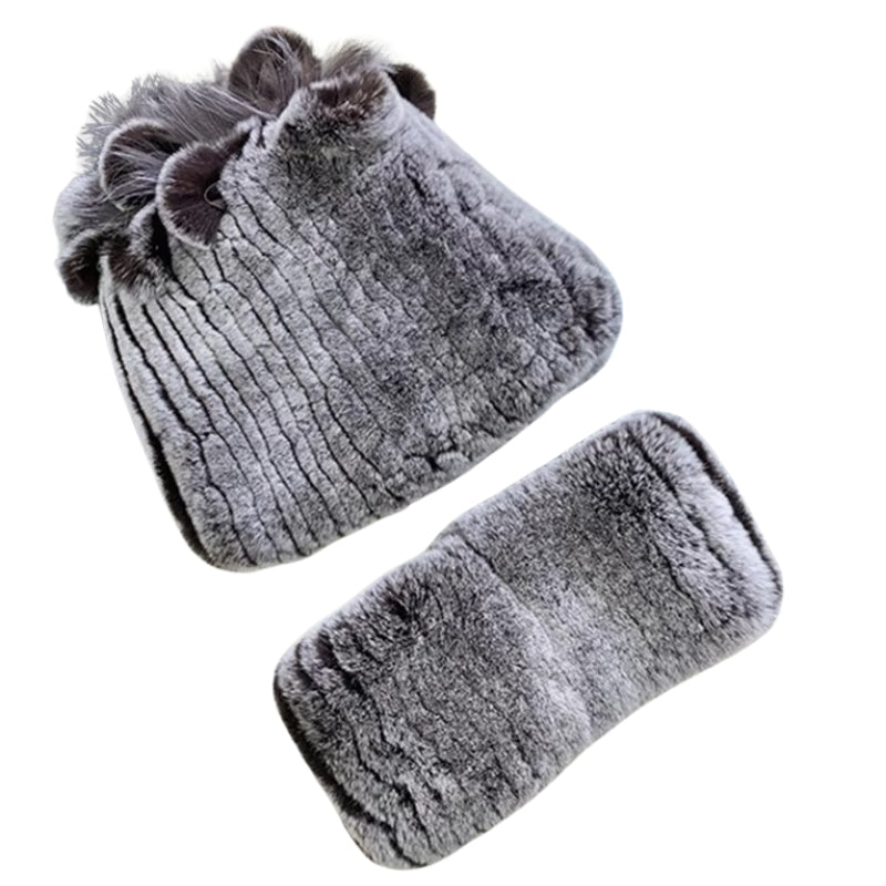 Bonnet femme et écharpe en fourrure