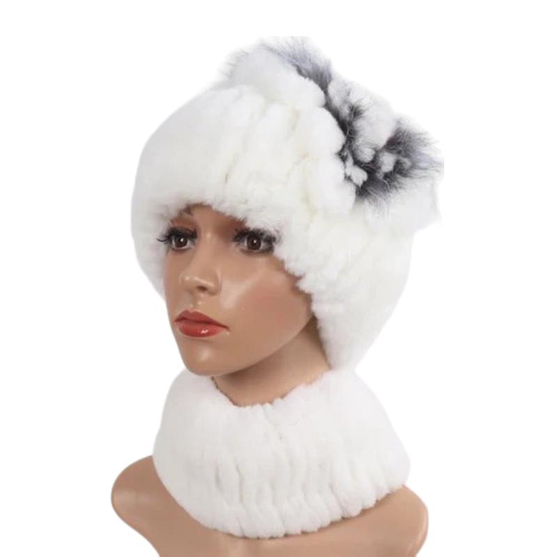 Bonnet fourrure et écharpe assortie