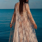 Cardigan transparent style kimono à effet brodé