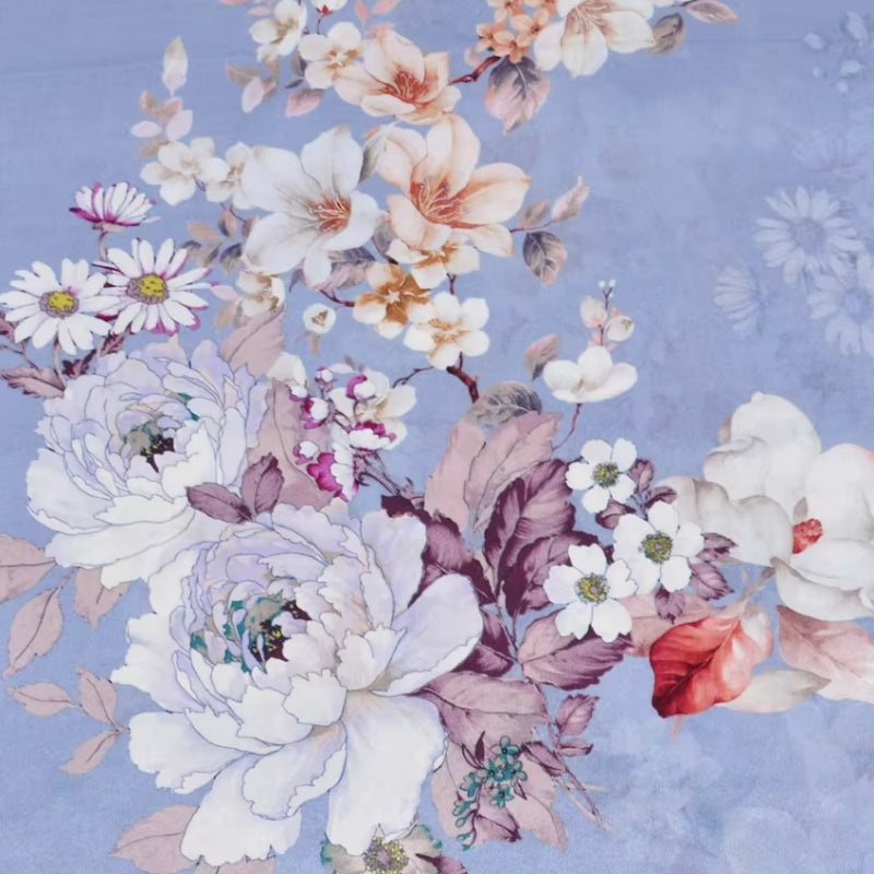 Carré en soie avec fleur bleue