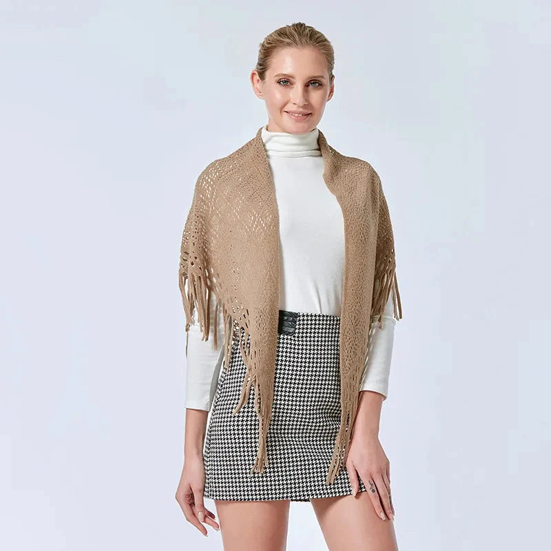 Châle crochet avec bordure frangée