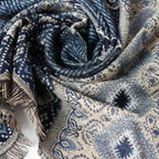 Chèche à motifs ethniques bleus et noirs