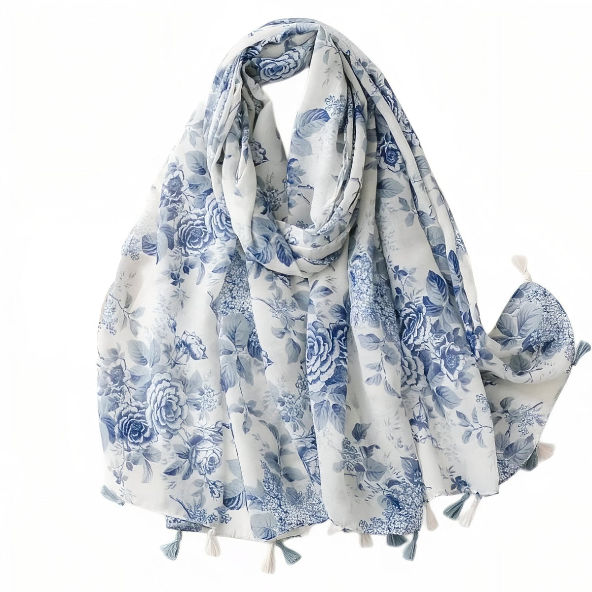 Chèche bleu à fleurs