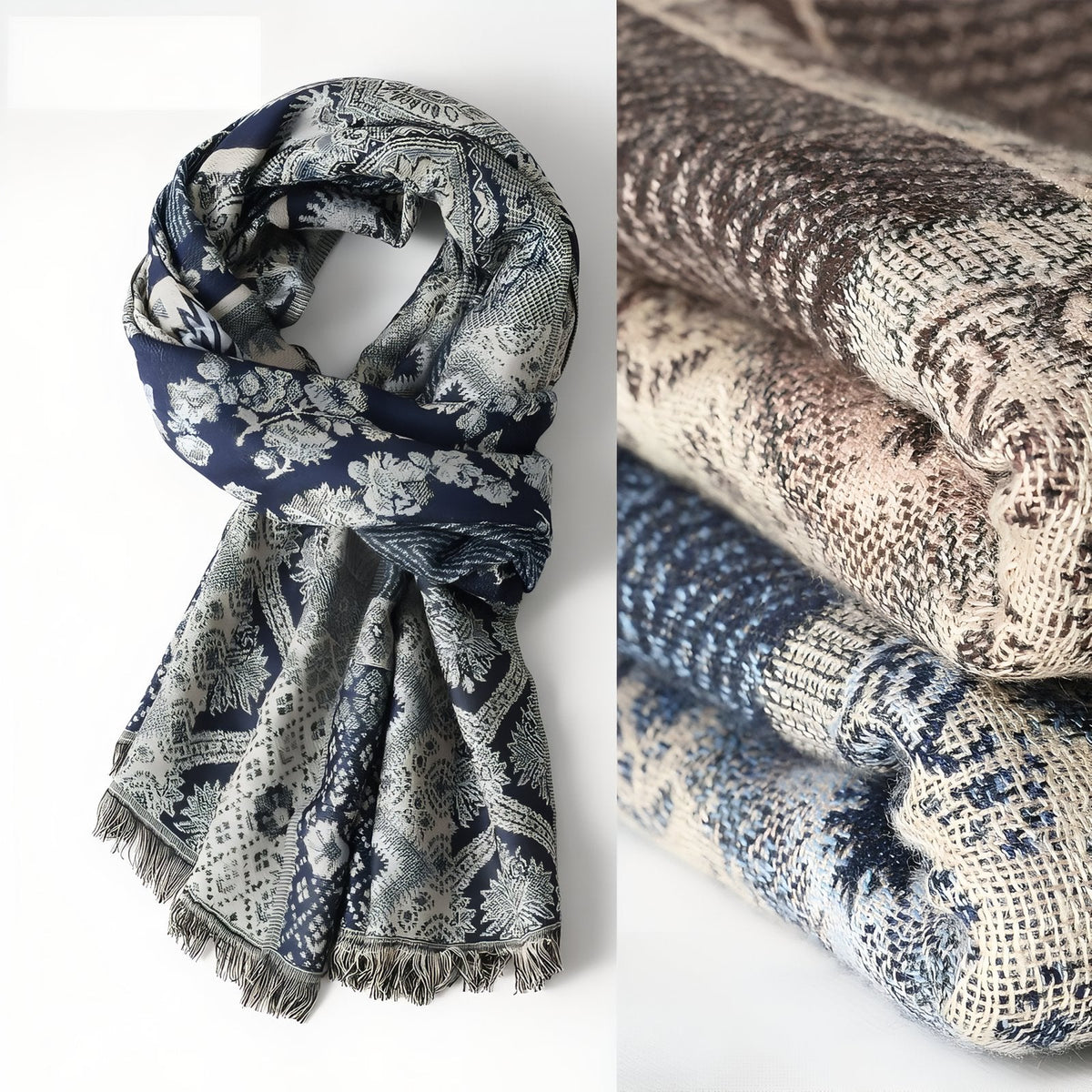 Chèche motifs ethniques bleu et noir