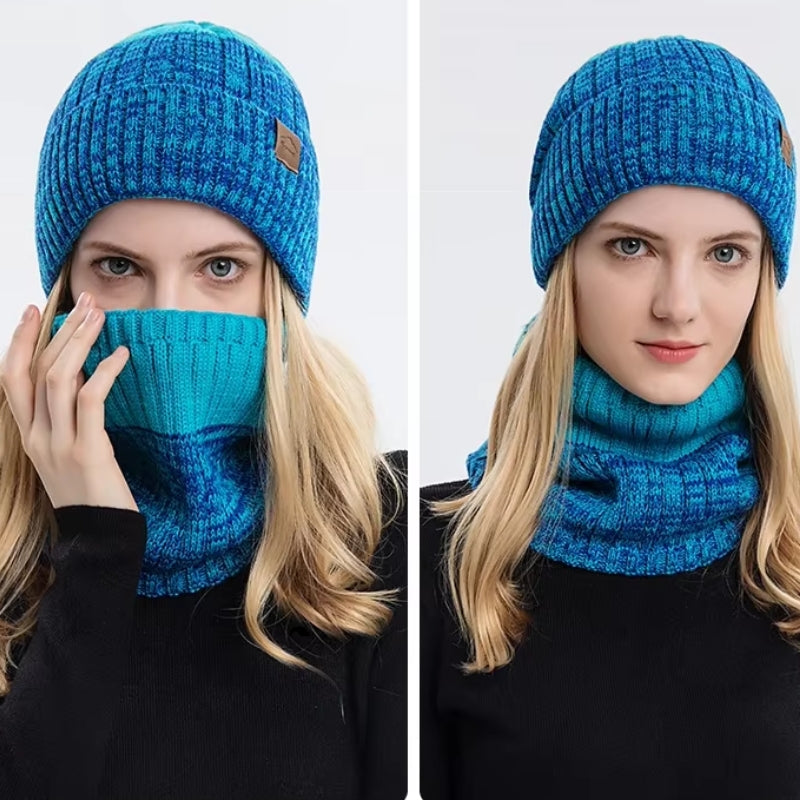 Duo bonnet snood en tricot femme
