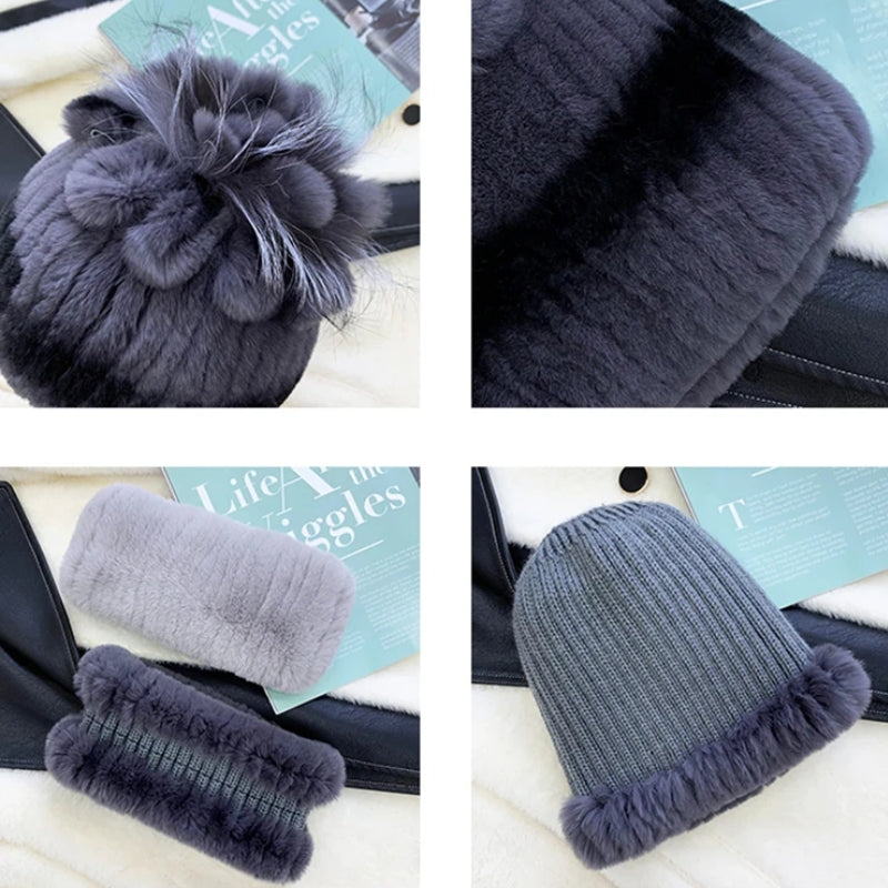 Écharpe bonnet en fourrure pour femme