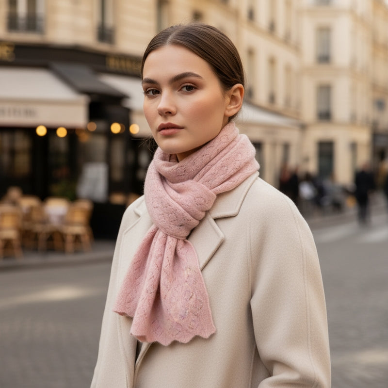 Écharpe cachemire coloris rose poudré