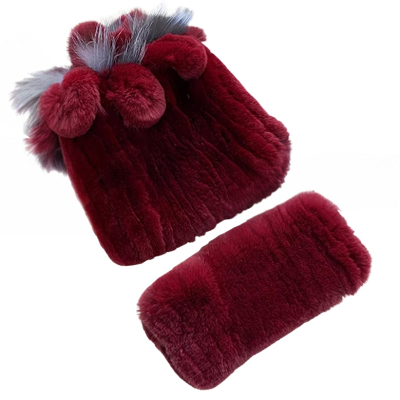 Écharpe en fourrure avec bonnet pour femme