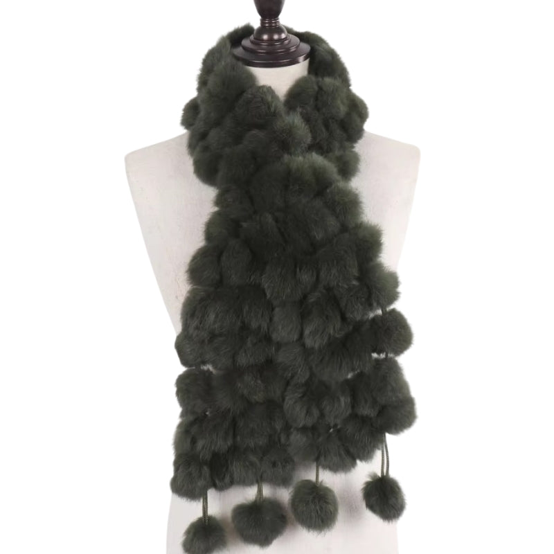 Écharpe fantaisie à pompon en fourrure