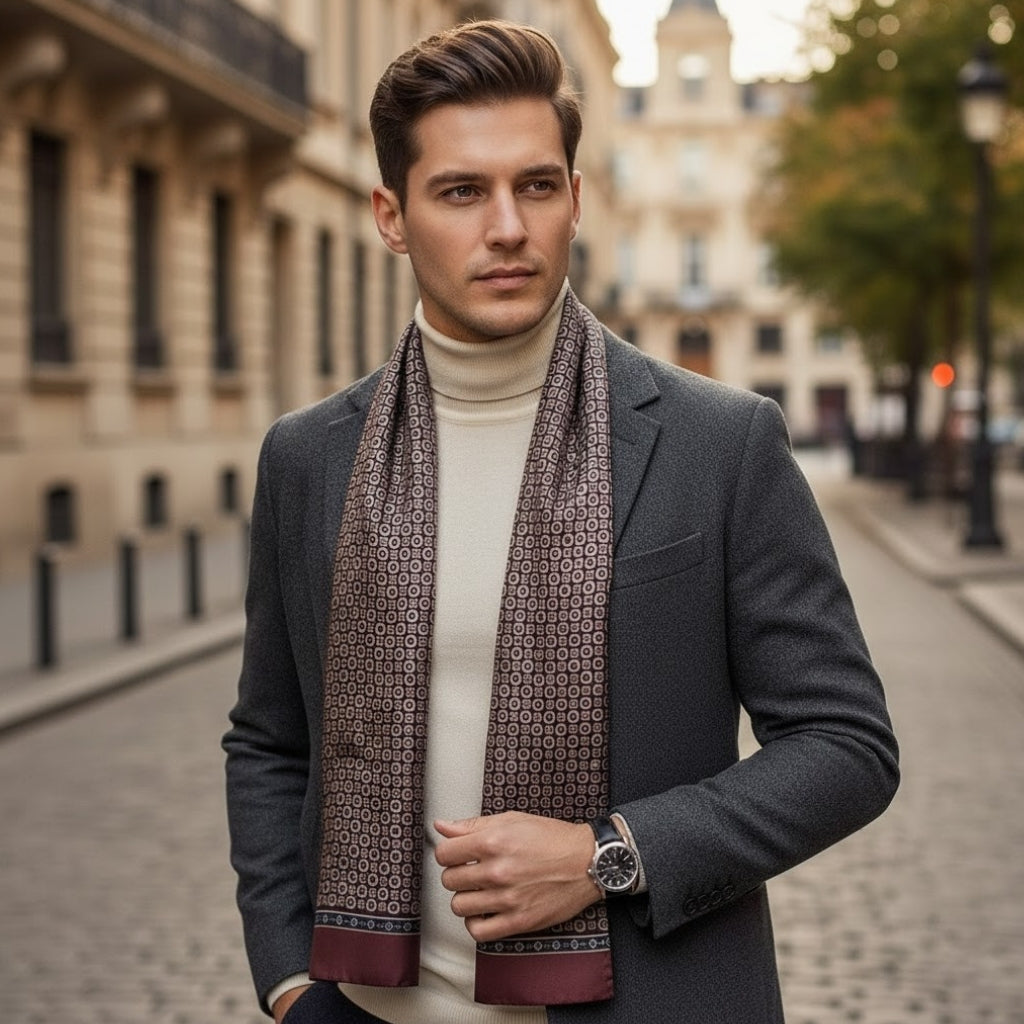 Écharpe homme en soie avec motif cachemire