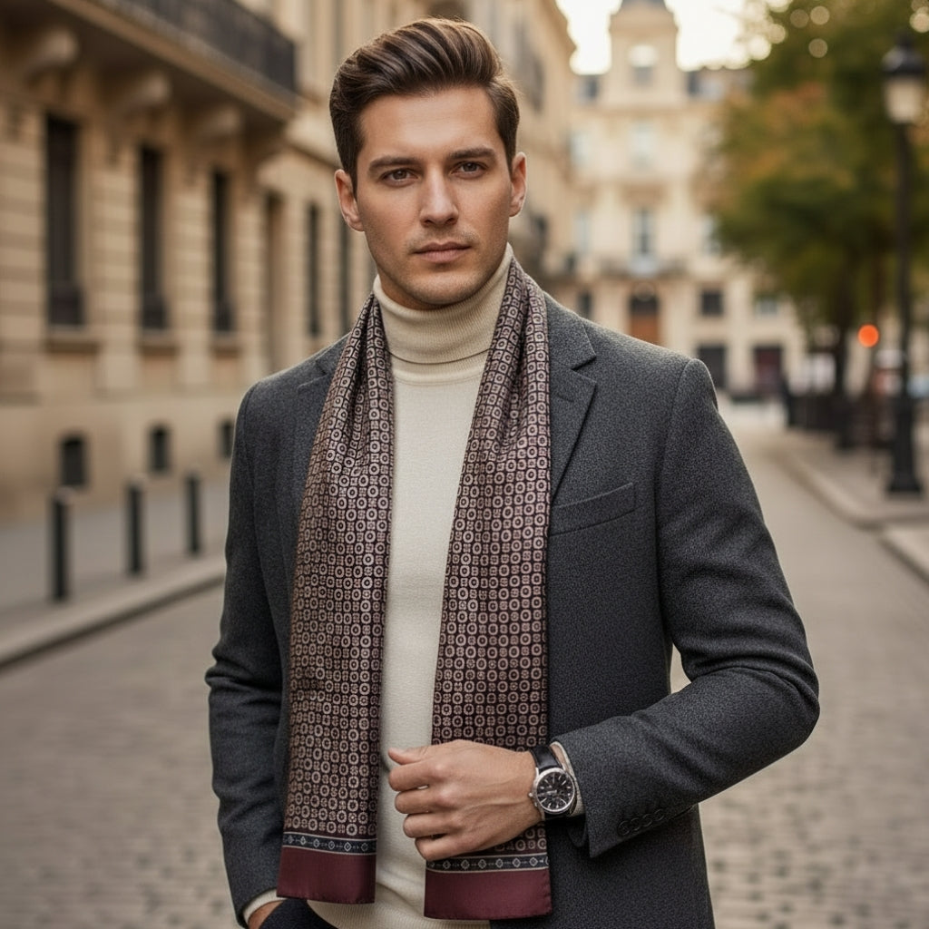Écharpe masculine en soie à motif cachemire