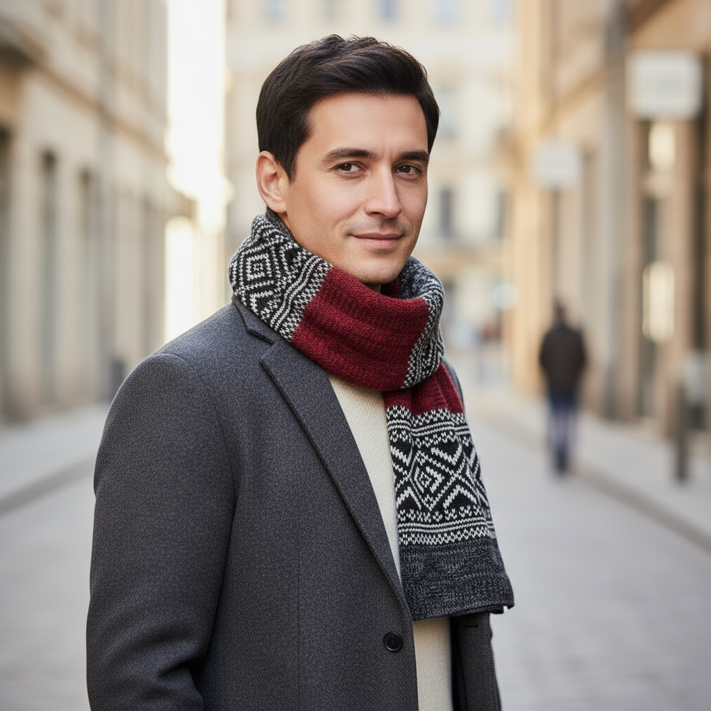 Écharpe masculine ornée d'un motif jacquard