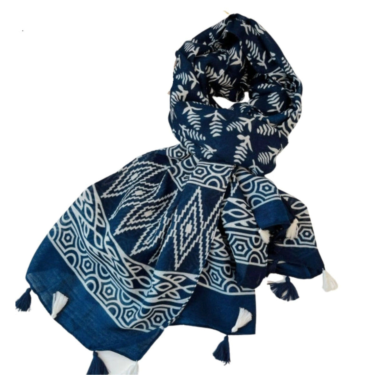 Foulard ample blanc et bleu marine pour femme