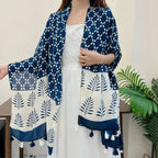 Foulard ample pour femme blanc et bleu marine