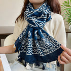 Foulard féminin ample bleu marine et blanc