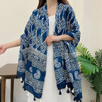 Foulard femme bleu marine et blanc de grande taille
