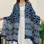 Foulard femme grand format bleu marine et blanc