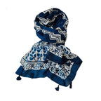 Foulard large femme bleu marine et blanc