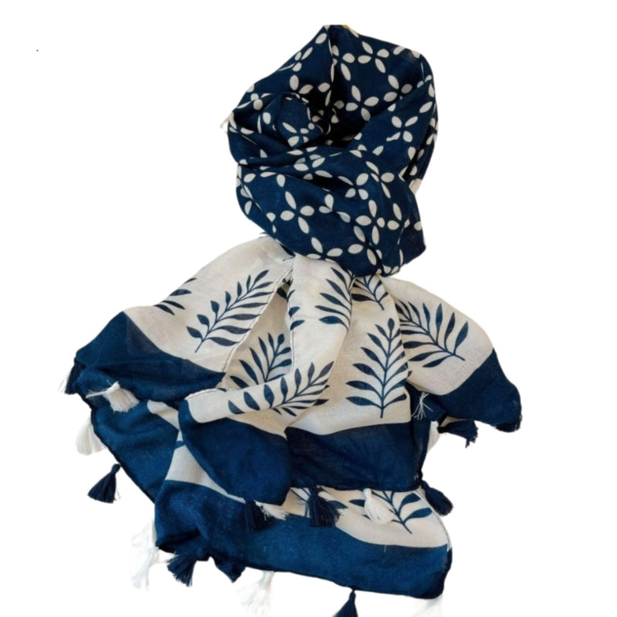 Foulard pour femme grand format blanc et bleu marine