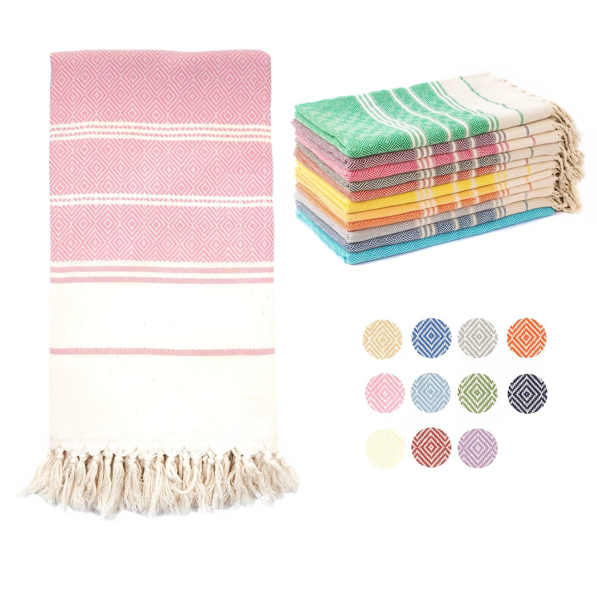Fouta de plage avec rayures asymétriques et franges