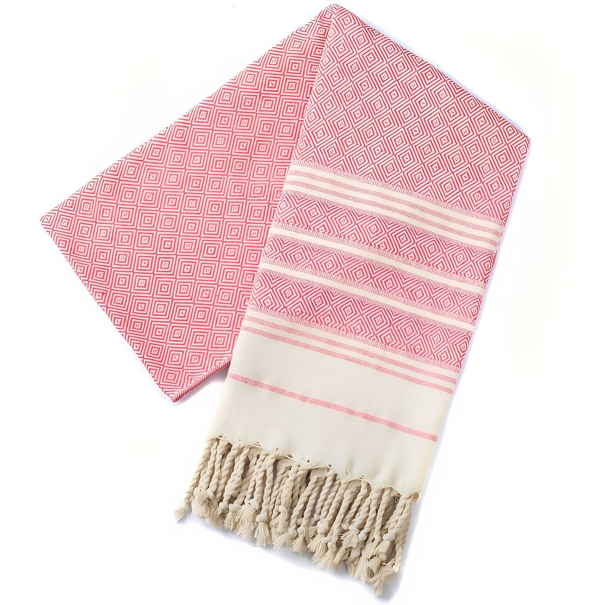 Fouta de plage en coton coloré aux bords frangés