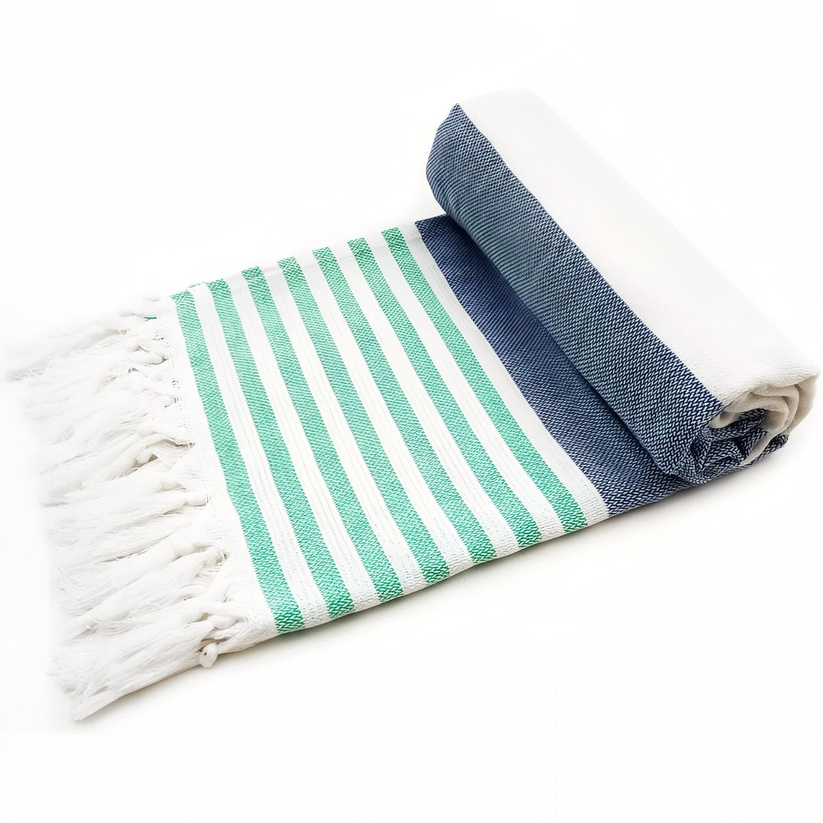 Fouta frangée de plage rayée en trois couleurs