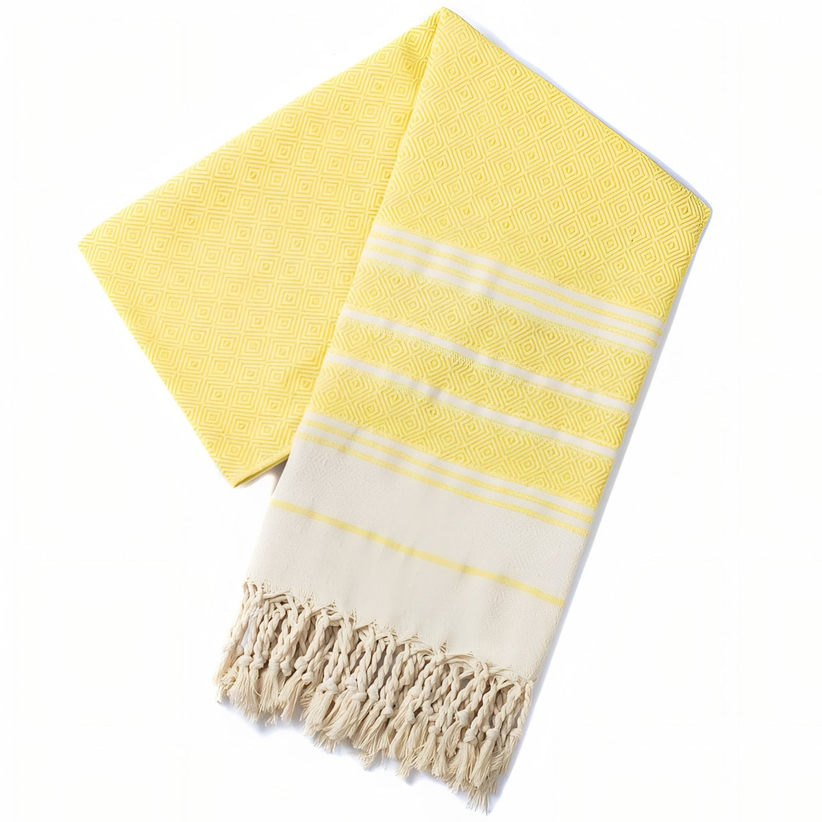 Fouta frangée pour la plage à rayures décentrées