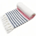 Fouta pour la plage à rayures tricolores et franges