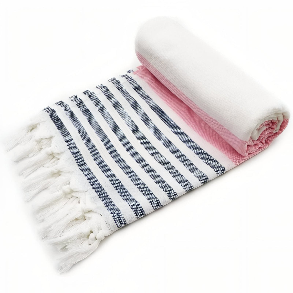 Fouta pour la plage à rayures tricolores et franges