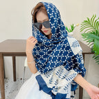 Grand carré femme bleu marine et blanc