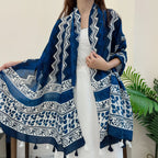 Grand foulard bicolore bleu marine et blanc femme