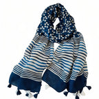 Grand foulard bleu marine et blanc pour femme