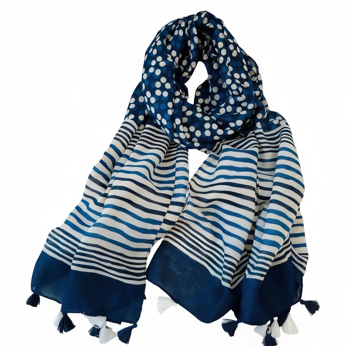 Grand foulard bleu marine et blanc pour femme