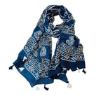 Grand foulard féminin bleu marine et blanc