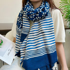 Grand foulard pour femme blanc et bleu marine