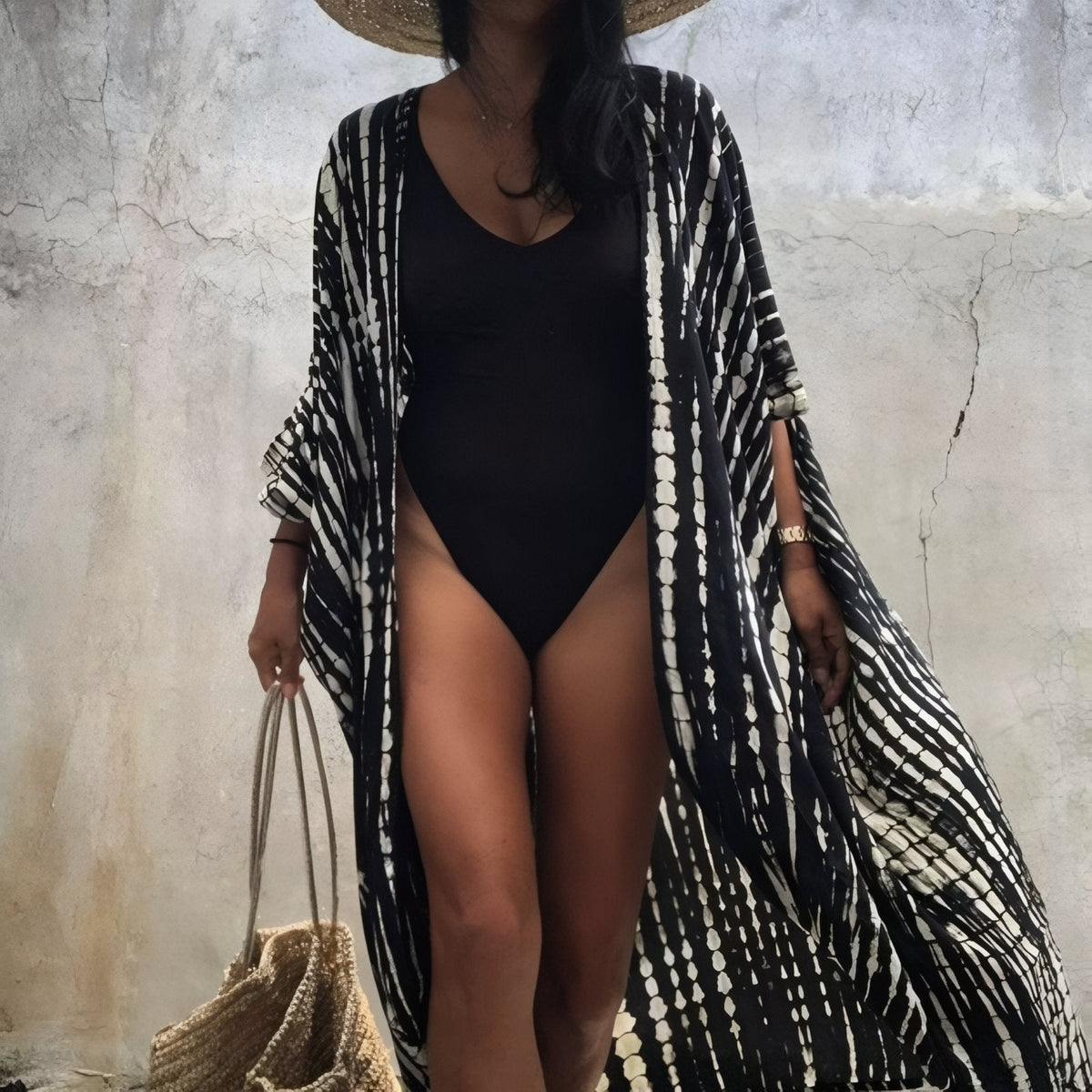 Kimono à dessin imprimé ligné de plage