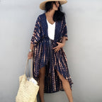 Kimono à motif ligné imprimé de plage