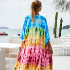 Kimono à rayures tie and dye aux manches mi-longues