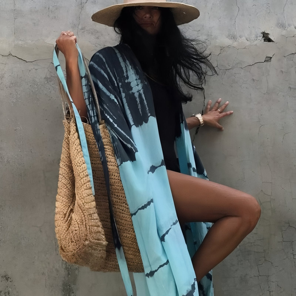 Kimono aux manches chauve-souris style tie and dye