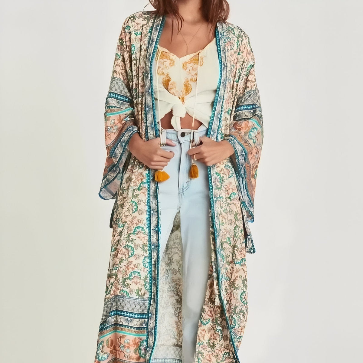 Kimono bohème de plage avec ceinture
