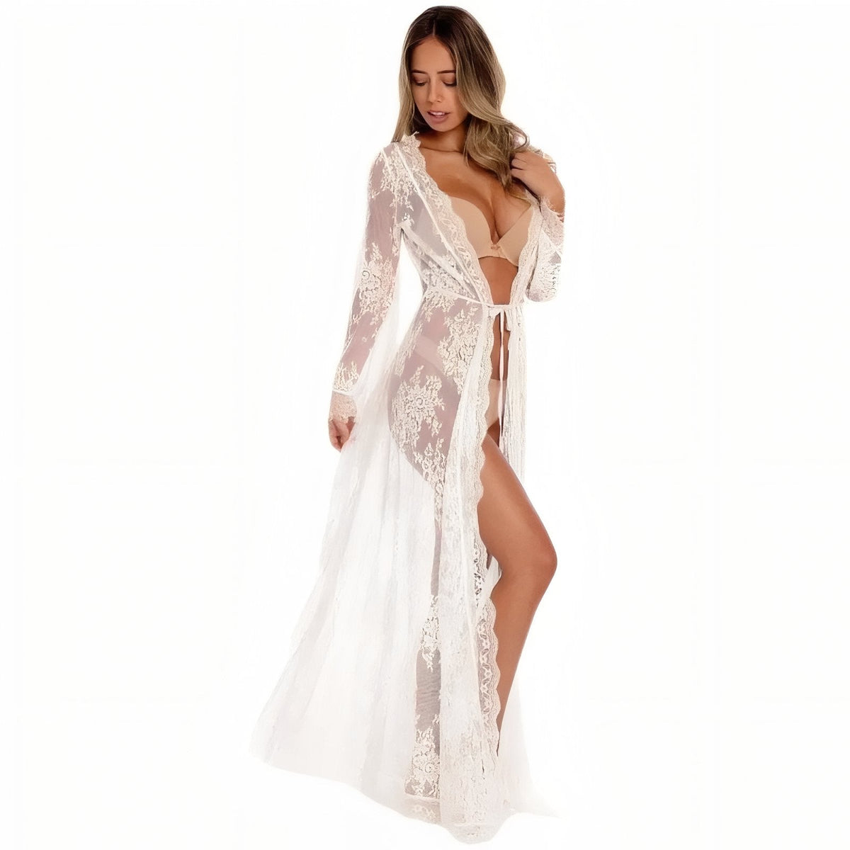 Kimono cardigan transparent à effet brodé