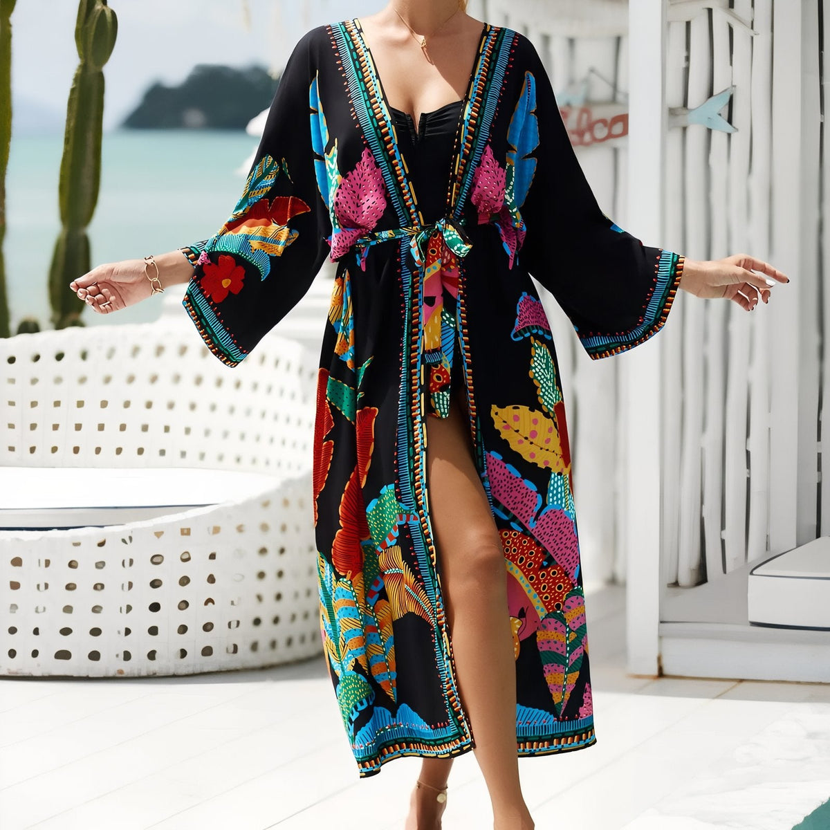 Kimono coloré d’influence africaine pour la plage
