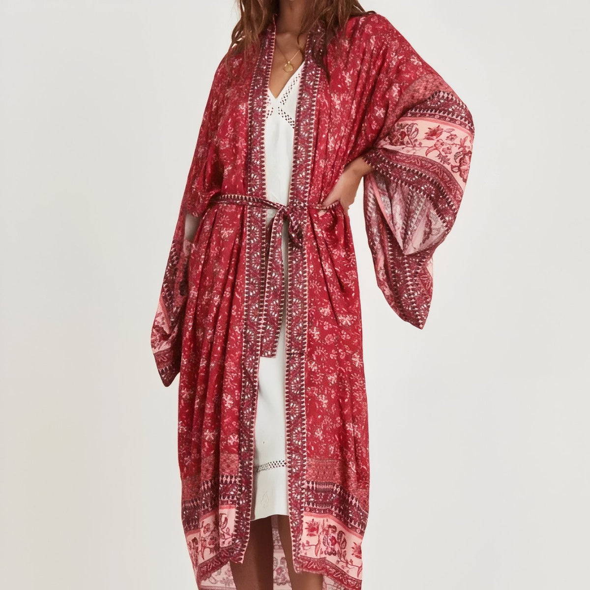 Kimono de plage à ceinture esprit bohème
