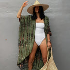 Kimono de plage à imprimé rayé